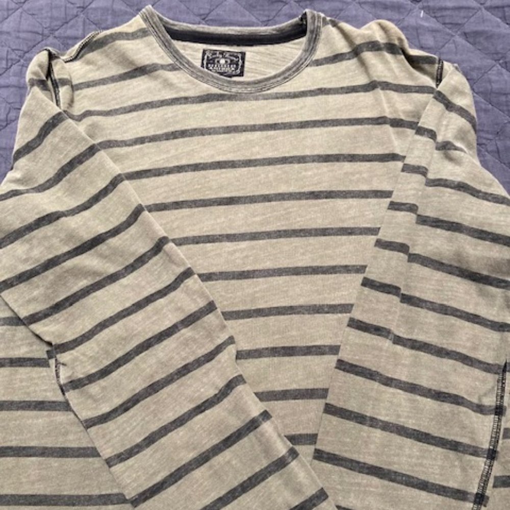 Lucky Brand Men's Olive striped, long sleeve T-shirt, Size M, Vintage